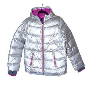 Lands' End Girls NWT Silver Down Puffer Jacket HyperDry‎ Size XL 16